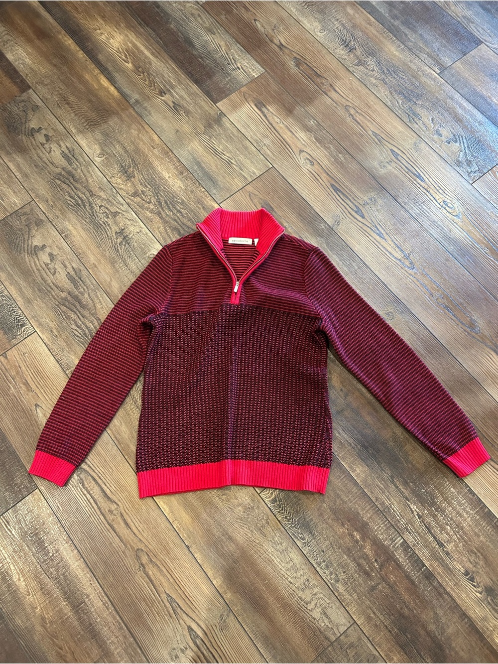 Liz Claiborne Red Zip-Up Sweater with Navy Accents